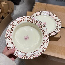 新款高颜值豹纹猫咪陶瓷深盘家用早餐盘大容量炒菜盘子水果盘鱼盘