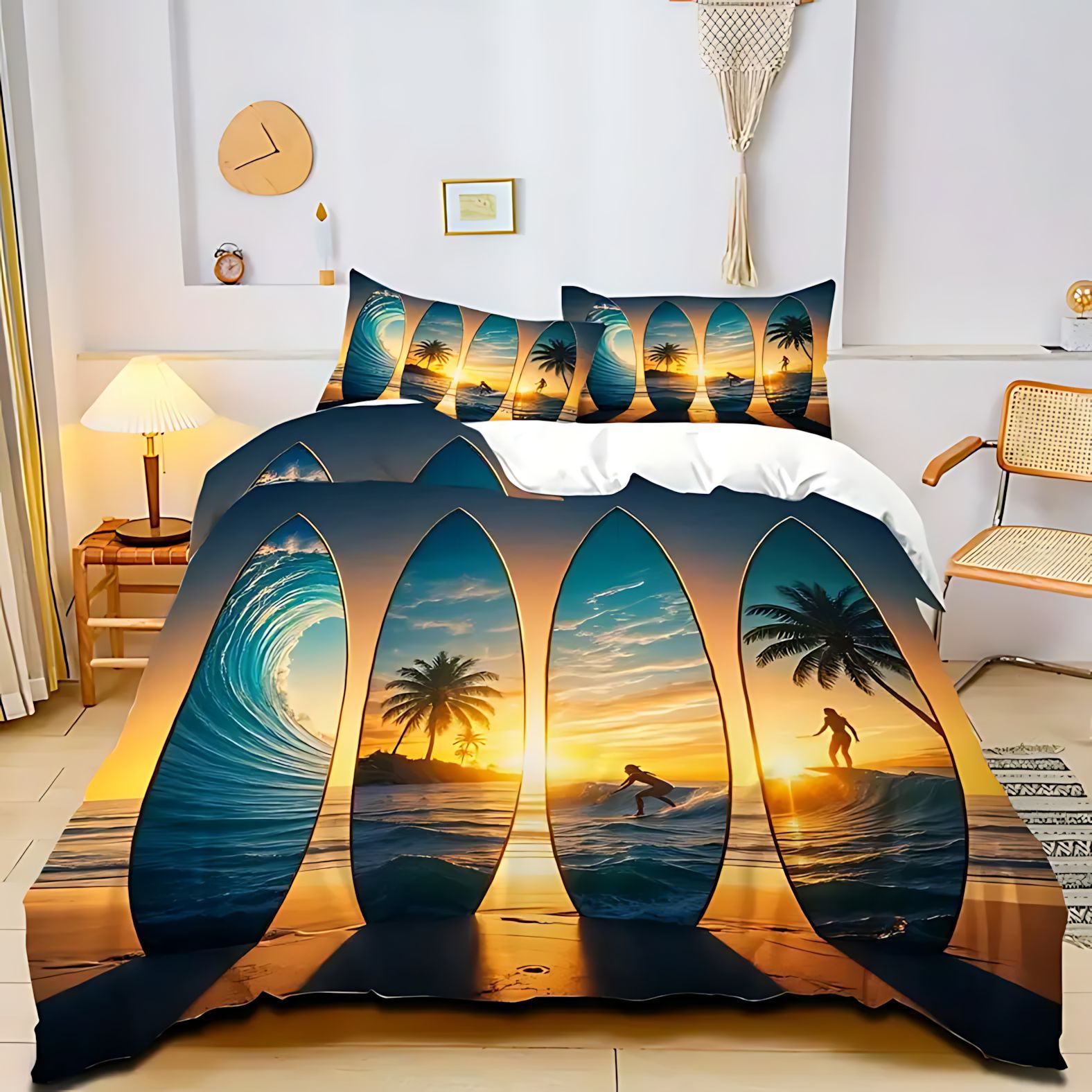 TEMU / JIT transfronterizo Sunset AFHUI impresión digital de alta definición colcha de colcha de almohada conjunto de ropa de cama para diseñar