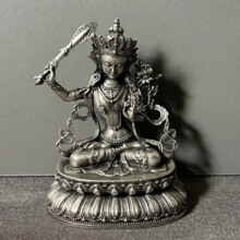 做旧仿古鎏银文玩文殊菩萨摆件 复古文玩杂项家居装饰礼品摆设