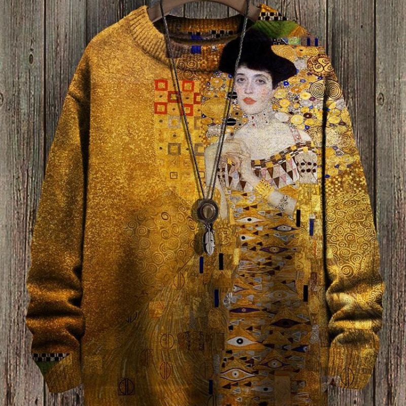 2024 Autumn and Winter New European and American Cross-border Abstract Style Digital Printing Shoulder Long-sleeved Women's Casual All-match Sweat