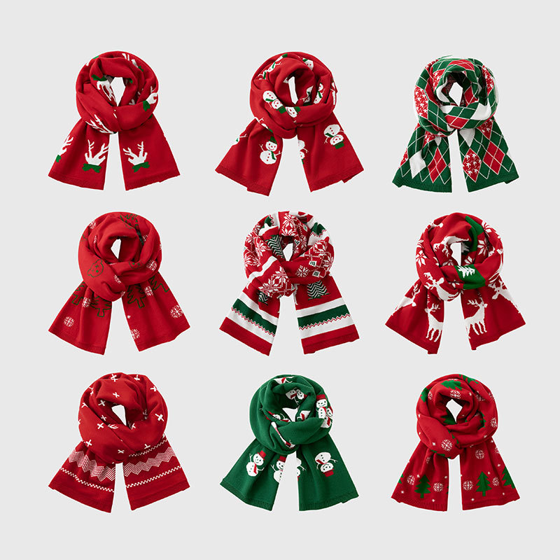 厂家直销2025新款冬季欧美圣诞男女针织围脖儿童卡通保暖围巾
