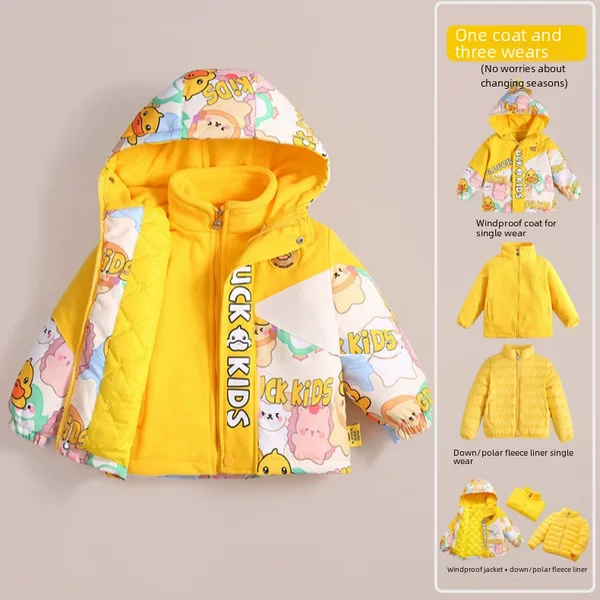 [New] little yellow duck jacket children's three-in-one boys and girls spring and autumn two-piece thickened warm