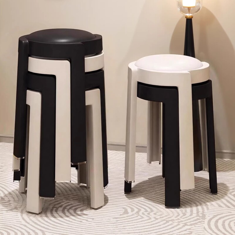 Carefully Selected Plastic Stools, Stackable, Soft-Covered Round Stools for Home Use, Light Luxury and High-End Feel, Suitable for Living Room, Dining Table, and as Spare Chairs Carefully Selected Plastic Stools, Stackable, Soft-Covered Round Stools for Home Use, Light Luxury and High-End Feel, Suitable for Living Room, Dining Table, and as Spare Chairs