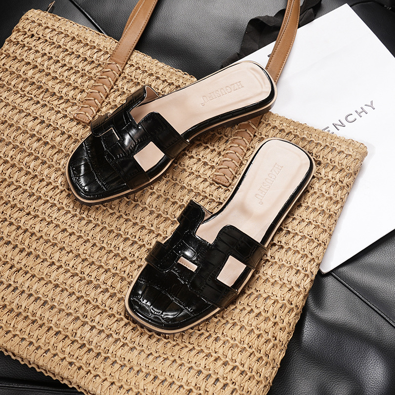 Crocodile Pattern Slippers for Women, 2026 New Summer Fashion Versatile Flat Slide Sandals, Trendy Beach Travel Sandals