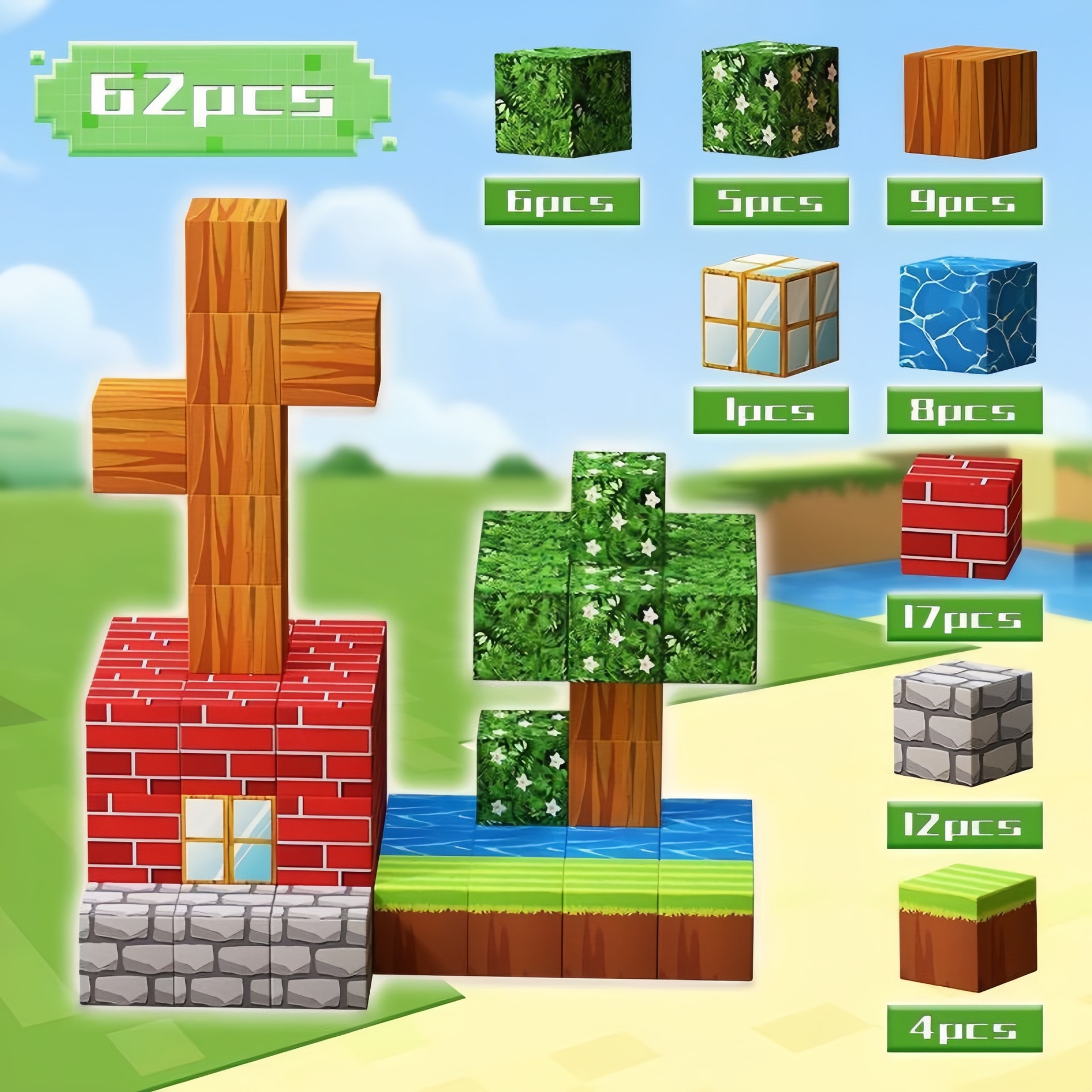 Transfronterizos Amazon My Blocks World Magnetic Block Set Puzzles Magnetic Cuadrados Juguetes Bosque Original