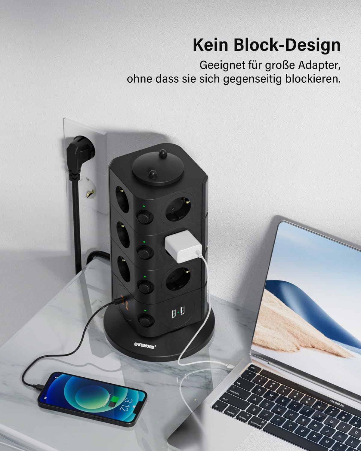 14 FACH STECKDOSENTURM LADESTATION MIT 2 USB C UND 2 USB