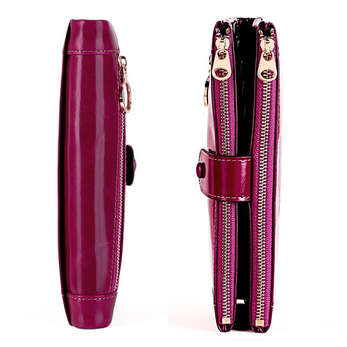 Korean style fashion mobile phone coin clutch rfid anti-theft brush long wallet retro oil wax genuine leather ladies wallet