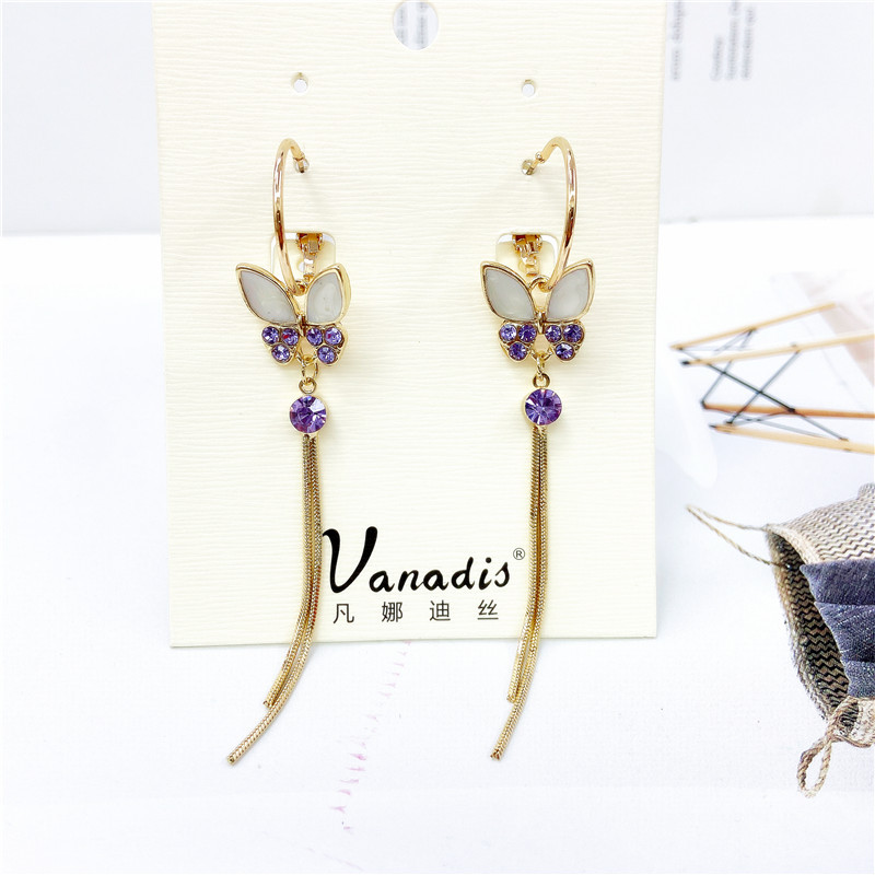 New Style Butterfly Long Tassel Diamond Earrings display picture 3