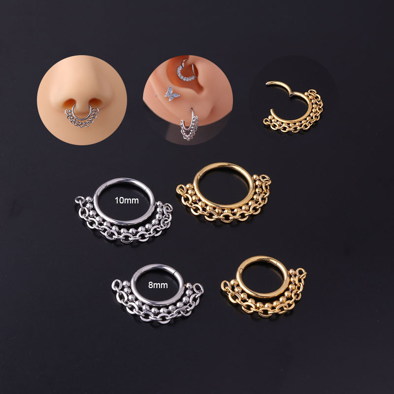Fashion Silver Stainless Steel Seamless Ball Chain Piercing Nose Ring
