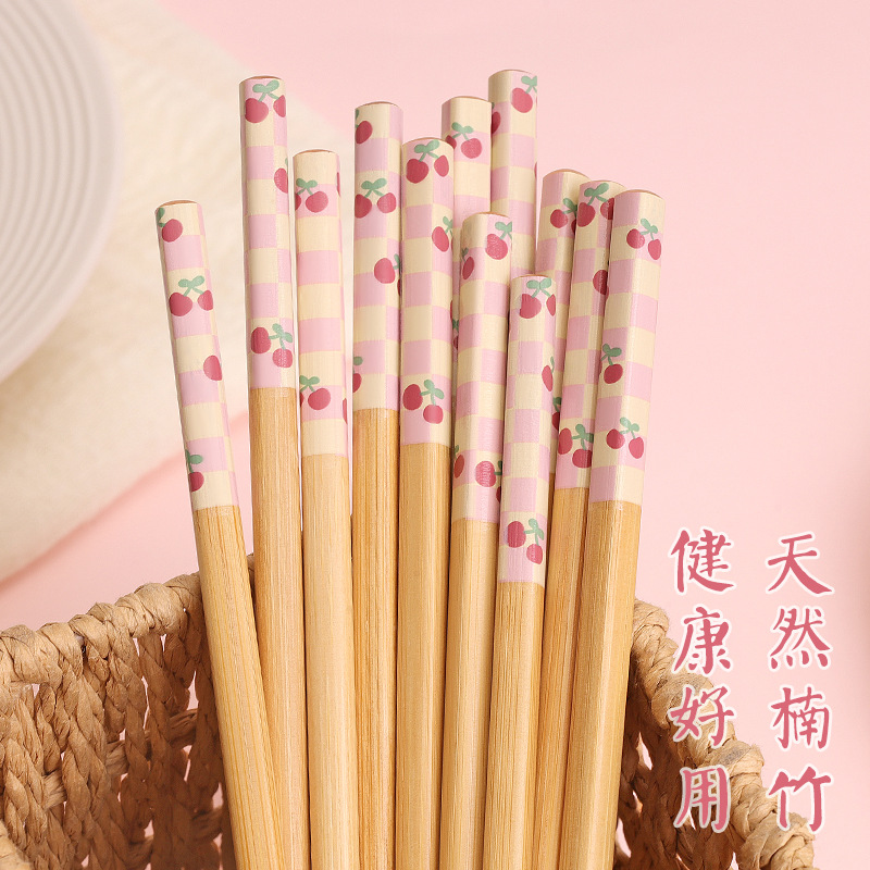 Cherry Bamboo Chopsticks for Home Use, Natural Mold-Resistant Cute Chopsticks, Popular Daily-Use Tableware, Xiaohongshu Trending Item, Bamboo Chopsticks