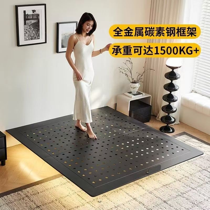 新款碳素钢悬浮床架意式极简无床头齐边小户型静音碳素钢悬浮床|undefined