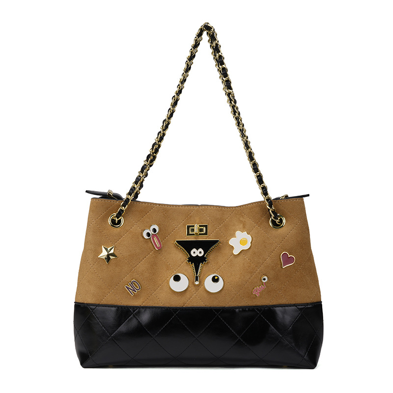 Bolsa de hombro de mujer de empalme de pelusa de contraste de color bolsas de cadena de moda casuales de gran capacidad bolsas de brazo 2882 #