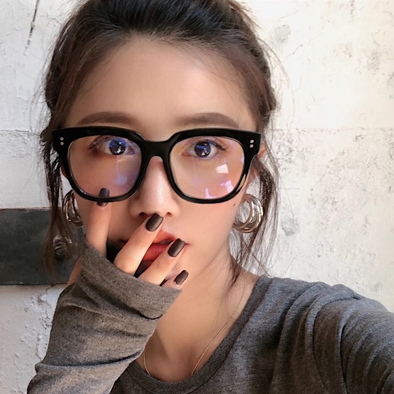 GM Acetate Square Non-Prescription Zhang Ruonan Same Style Large Slimming Bare Face Artifact Black Frame Glasses_voghion.com