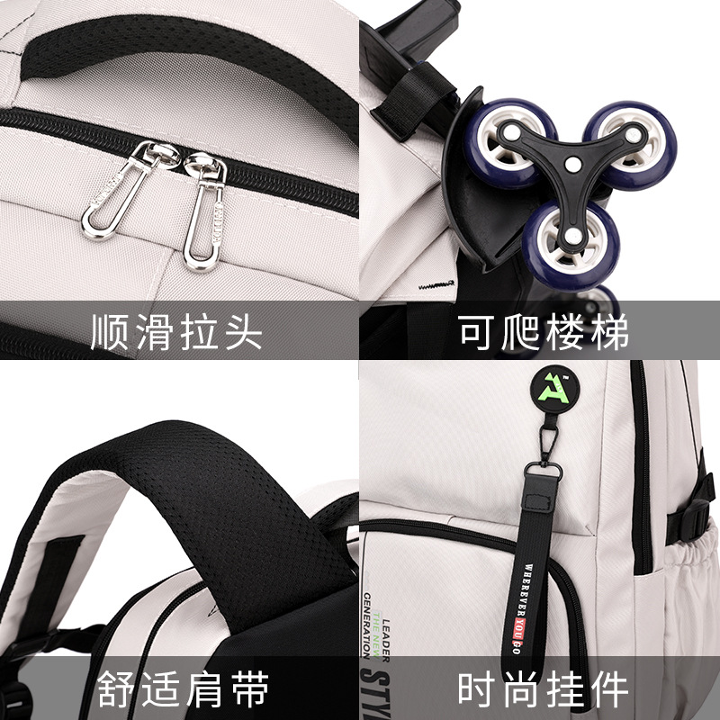 Escuela de escuela primaria transfronteriza de pescado natural, mochila escolar con barra de ruedas para niños y niñas, mochila desmontable con reducción de carga de gran capacidad de color sólido