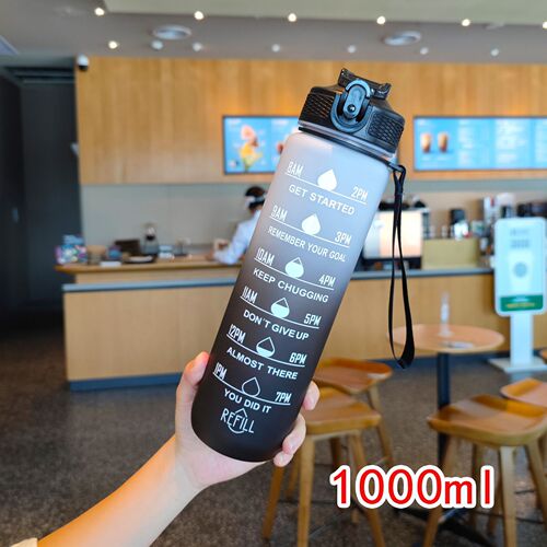 New Gradient Portable Rope Duckbill Straw Water Cup Couple Plastic Water Cup Solid Color 1000ml One Piece Dropshipping