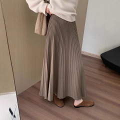 高腰显瘦加厚针织百褶半身裙2025冬季新款韩版百搭休闲淑女风伞裙