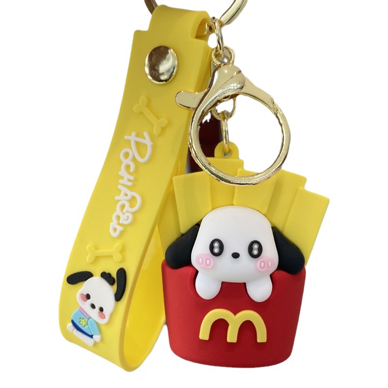 De dibujos animados M hogar Pacha perro llavero mochila colgante cadena de la llave del coche papas fritas perro pareja pequeño regalo al por mayor