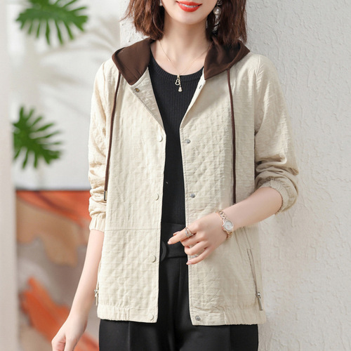 Mother's Autumn Stylish Outerwear 2024 New Arrival Middle-Aged Women's Early Autumn Thin Hooded Jacket Women's Top