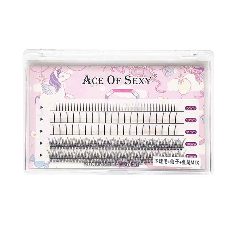 Pelo de hadas cola de pez tipo una flor mixta pelo pestañas postizas segmento suave natural cinco filas Injerto de pestañas plantación de pestañas