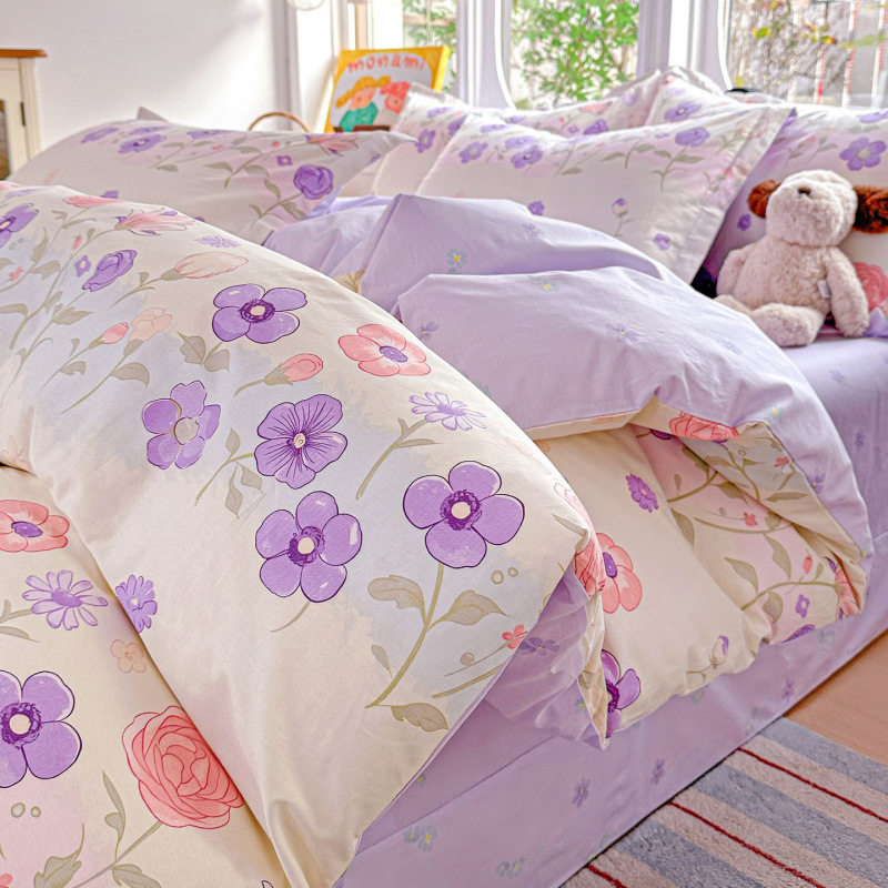 ins caricatura para niños algodón cama de cuatro piezas set 100 sábanas de flor de algodón sábanas