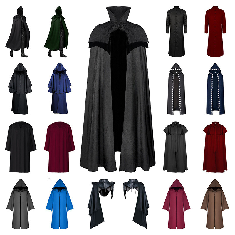 Halloween Hooded Robe Cosplay Costume Medieval Retro Cloak Death Cloak Party Role Play