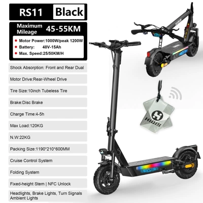 cross-border electric scooter with long | Qatlanan elektrik skuterlər - lithium-battery-48v-15ah-long-range-45-55km-1200w-high-power-fixed-upright-pole-without-seat-and-trunk