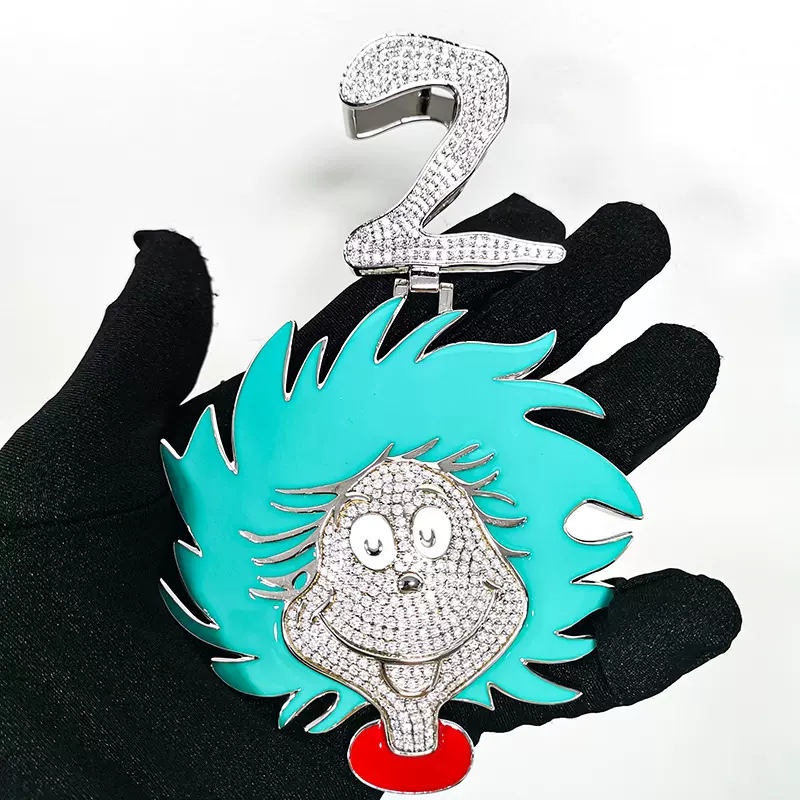 银镶莫桑吊坠S925银网球项链演唱会超闪珐琅工艺银莫桑石吊坠定制