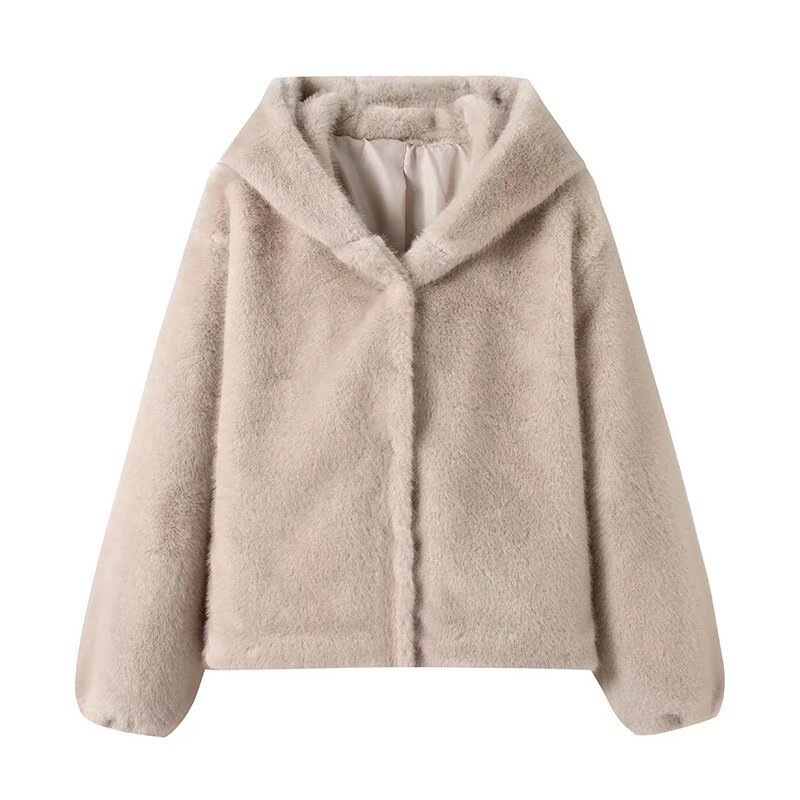 2025 Autumn/Winter New Women's Clothing High-End Faux Fur Effect Hooded Coat Jacket 6318279