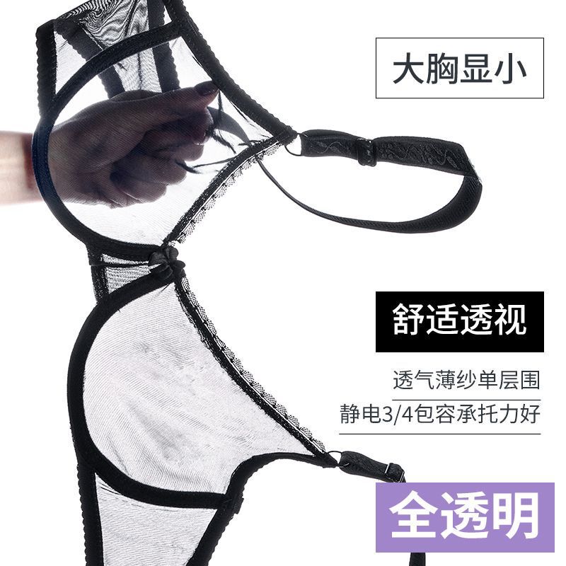 Transparent Bra for Women, with or Without Underwire, Large Size, See-Through Mesh Bra, Minimizes Large Bust, Anti-Sagging, Push-Up, French Style