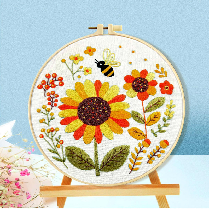 Mona Lisa bordado real bordado cruz girasol abeja colección nueva simulación de viento floral decoración bordada a mano