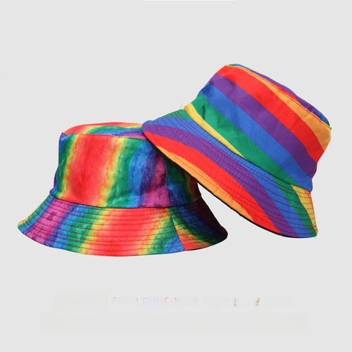 Japanese and Korean new rainbow fisherman hat splicing flat cap versatile men and women travel sun hat bucket hat two-sided wear hat
