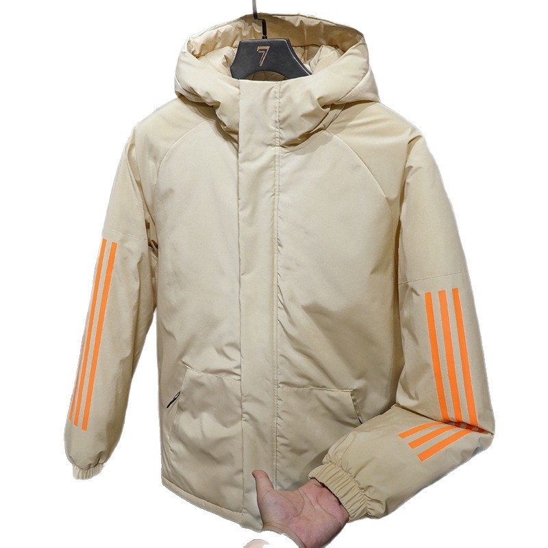 Invierno transfronterizo de tres barras de algodón casual encapuchado hombre y mujer deportivos de algodón de plumón grueso chaqueta cálida coreana para hombres