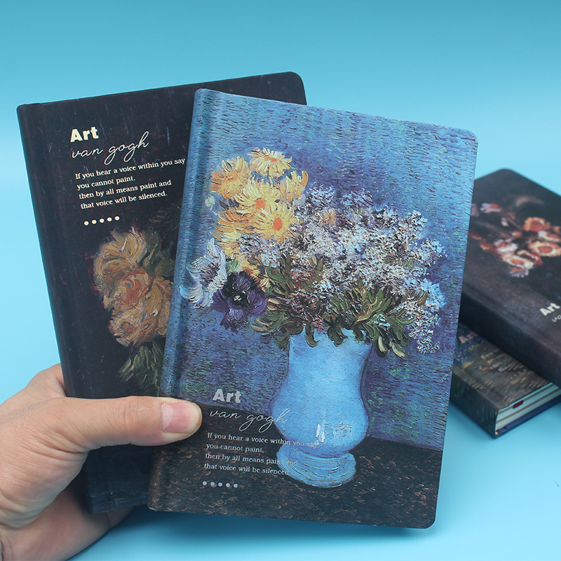 Cuaderno artístico de tapa dura con diseño floral inspirado en Van Gogh y Monet, ideal como diario o bullet journal
