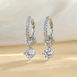 Sterling Silver Round Earrings, Two-Way Wear Moissanite Earrings, European and American Light Luxury High-End Unique Design Earrings, Cross-Border Kt Hot Sale