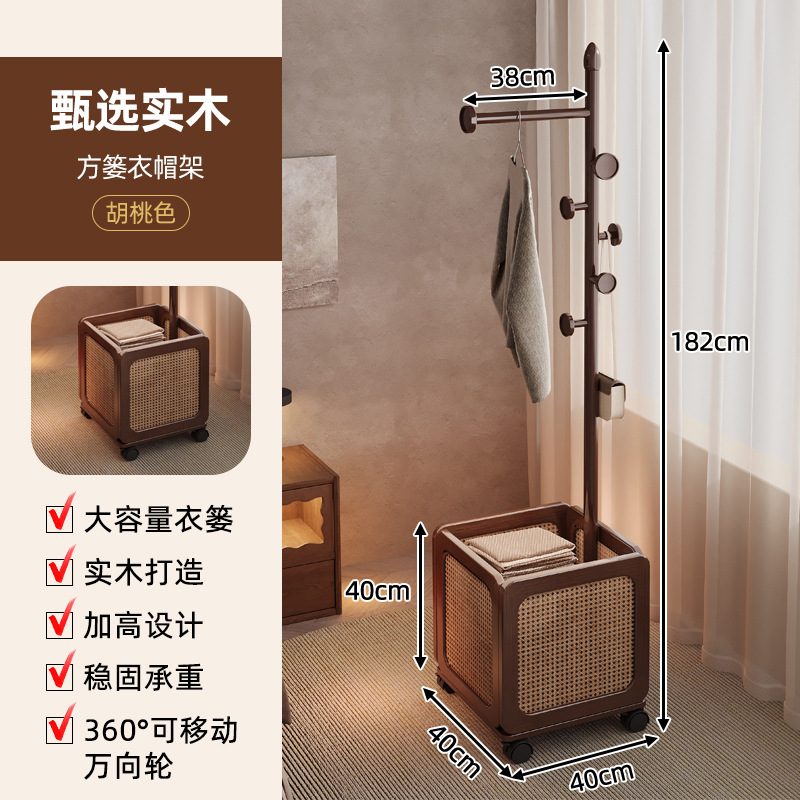 Percha de ropa de madera sólida tipo varilla de piso simple para el hogar de almacenamiento de ropa de dormitorio de acabado vertical percha de ropa móvil