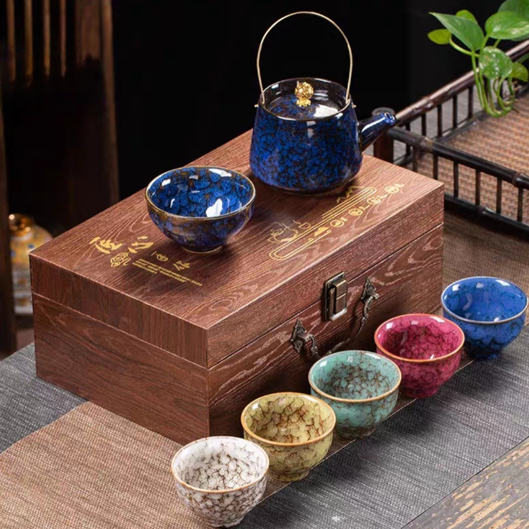 創意窯變陶瓷功夫茶具提梁壺茶杯五行杯品茗杯主人杯單杯一壺六杯