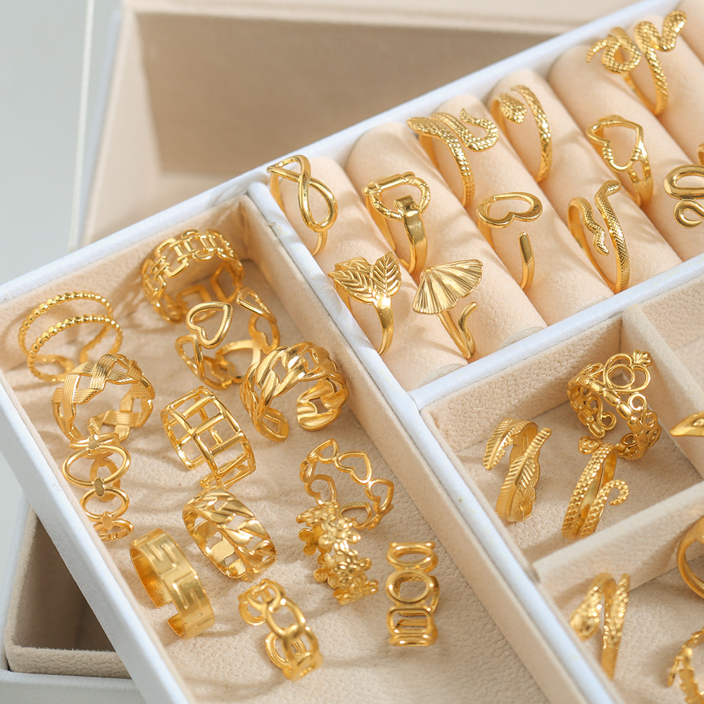 Simple Style Leaves Snake Titanium Steel Plating Open Ring 1 Piece