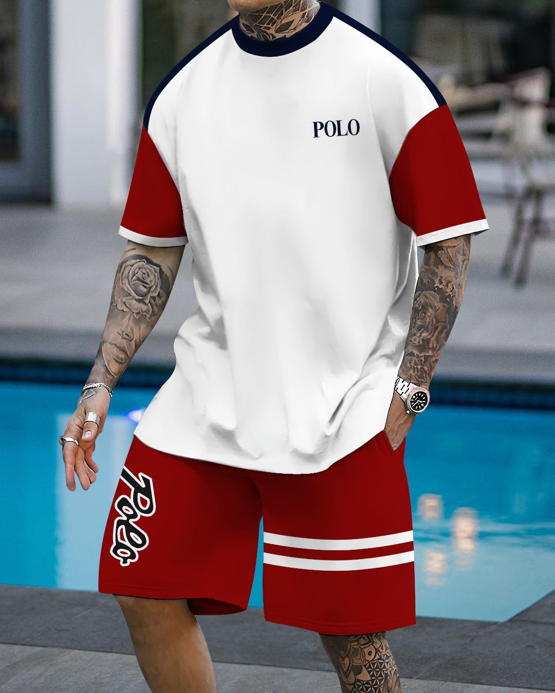 Comercio exterior europeo y americano Amazon 2025 nuevo estilo casual a juego de color manga corta cuello redondo camiseta pantalones cortos traje ME5 MA04