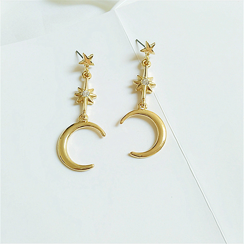 1 Pair Fashion Star Moon Alloy Plating Rhinestones Women's Drop Earrings display picture 8
