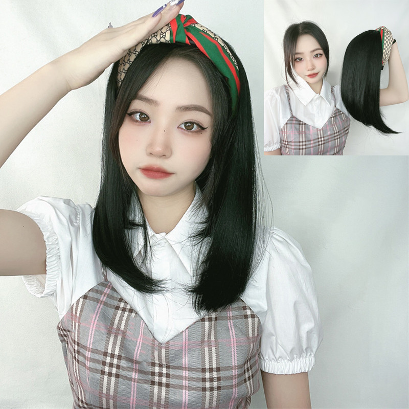 Wig Women's Long Hair Korean-style Artificial Headband Long Straight Hair Cover TikTok Explosions Headband High Temperature Silk Wig in stock
