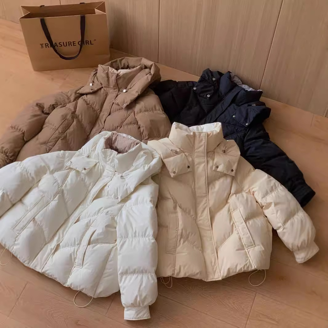 2024 invierno nuevo estilo coreano de pluma de algodón mujer suelta BF sombrero de viento corto de algodón chaqueta de algodón gruesa ropa de pan moda