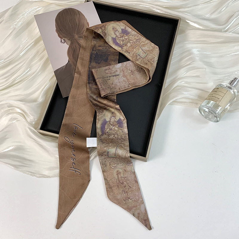 Pañuelo de seda largo y pequeño, cinturón para el cabello de estilo nacional con camisa, bolso atado, pañuelo en la cabeza de todo fósforo, cinturón de bufanda de decoración pastoral femenina de verano