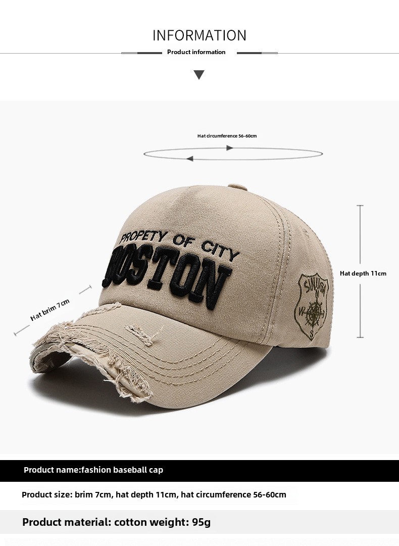 New Style Personalized Ripped Side Letter Cowboy Baseball Hat Soft Top Women's Spring and Summer Casual Cap Sunshade Hat_voghion.com