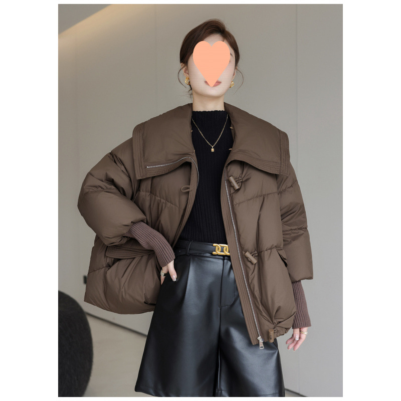 2025秋冬新款可拆狐狸毛领羽绒棉服棉服短款冬季时尚宽松外套女