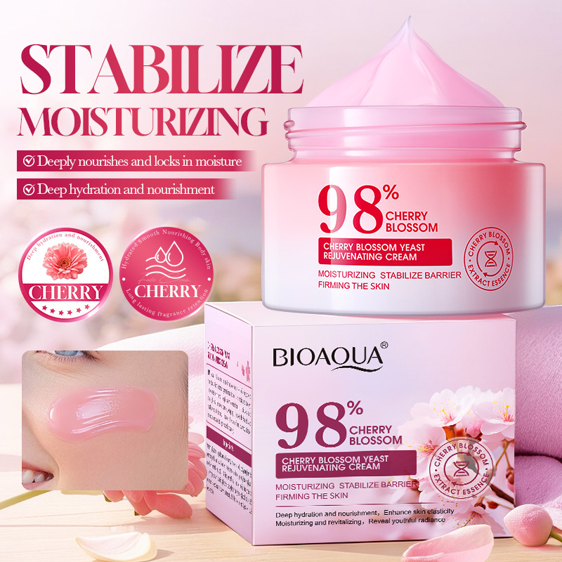 全英文BIOAOUA樱花酵母焕颜霜 滋润补水保湿面霜商贸城六区美妆