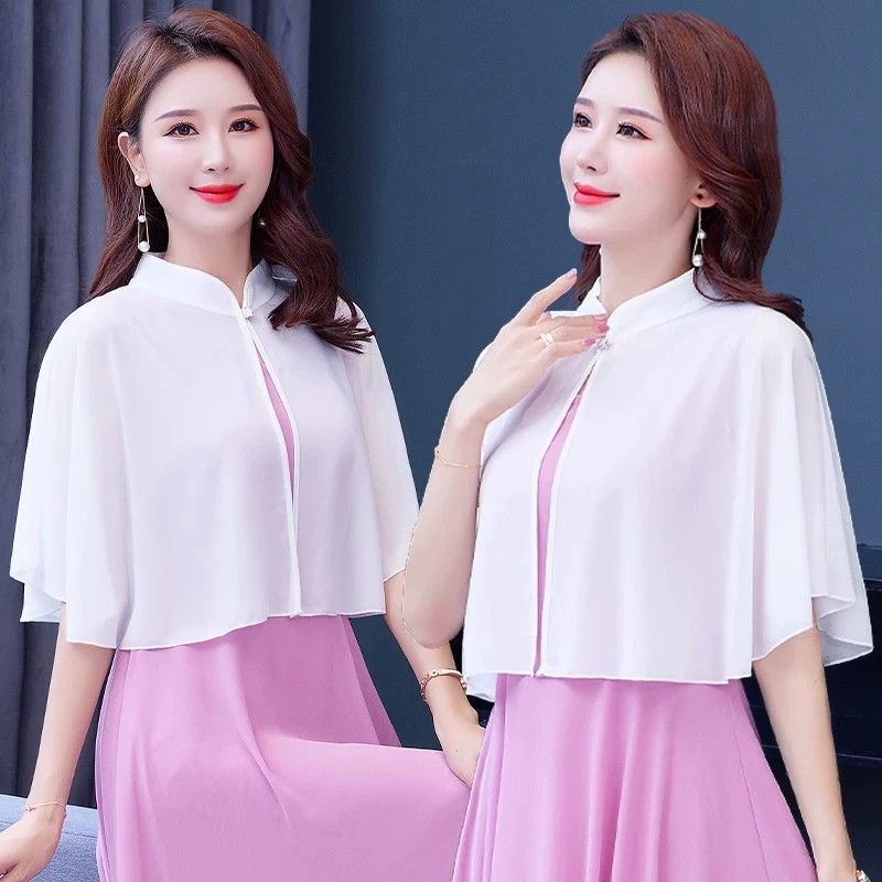 Шифоновая накидка Hanfu, белая тонкая верхняя одежда, женская короткая шаль для путешествий в пустыне, пляжный древний костюм