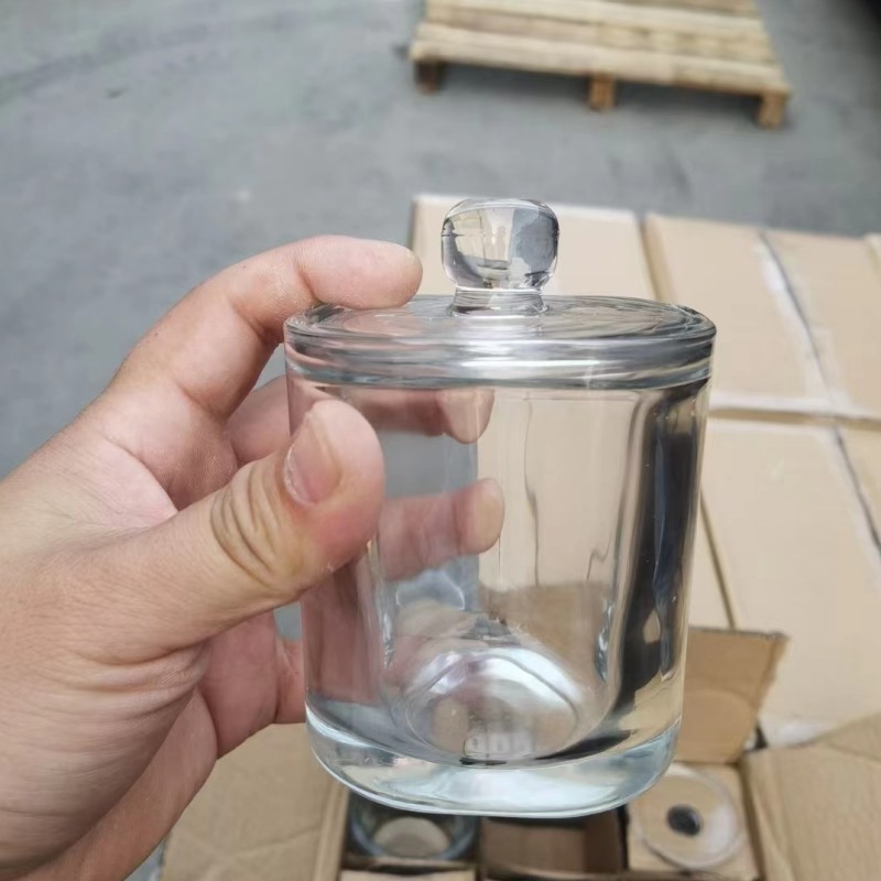 现货带盖方圆玻璃杯 玻璃碗 高款矮款玻璃香薰蜡烛杯 空杯带盖