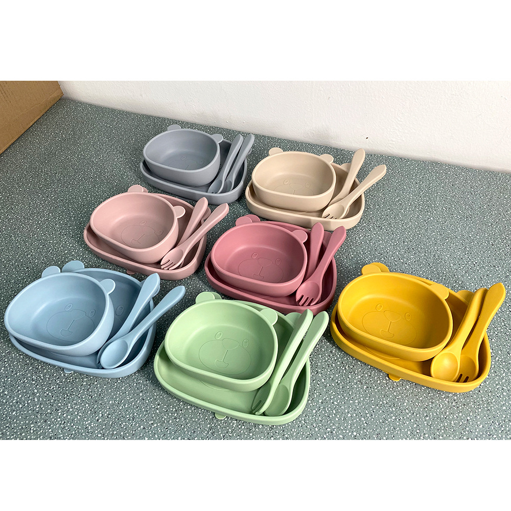 La madre y el bebé de silicona suplemento alimenticio Tazón traje integrado bebé placa lechón tazón oso bebé niños placa vajilla