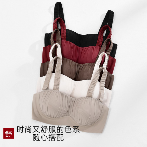 New style seamless jelly underwear women's bra without steel ring push-up strapless bottoming mesh pleated beautiful back and chest wrap