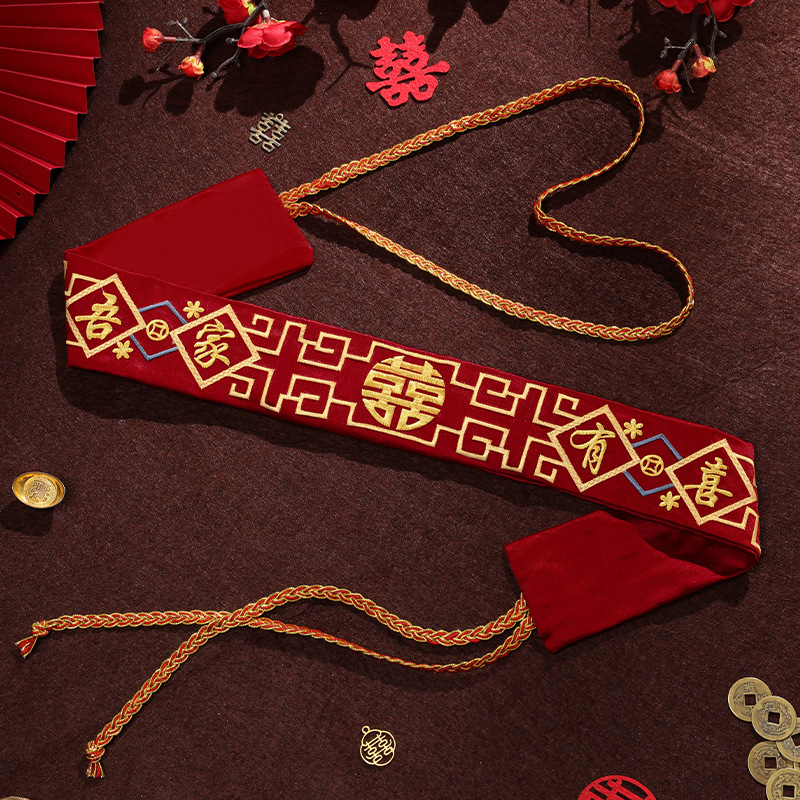 Casamiento cinturón rojo un par de novios y novias cinturón de vestir dinero con cinturón de compresión de cintura artículos de bodas